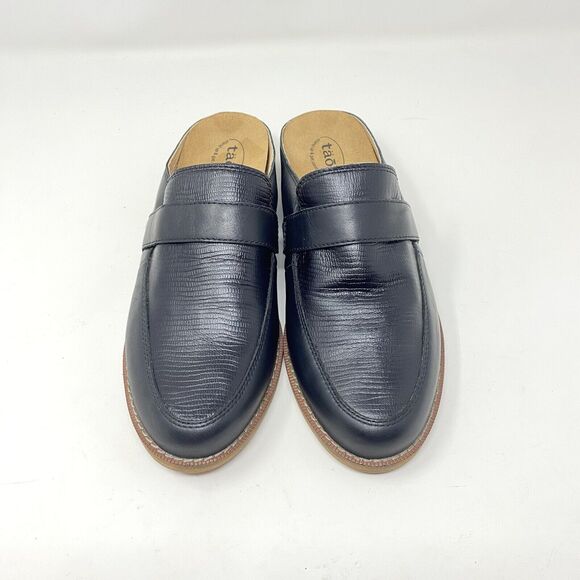 Taos Women's Size 9 Royal Black Snake Embossed Leather Slip On Mules Flats - Picture 5 of 12